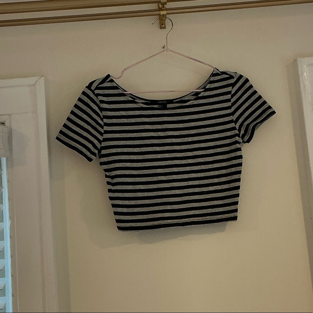Forever 21 Black and Gray Striped Crop Top